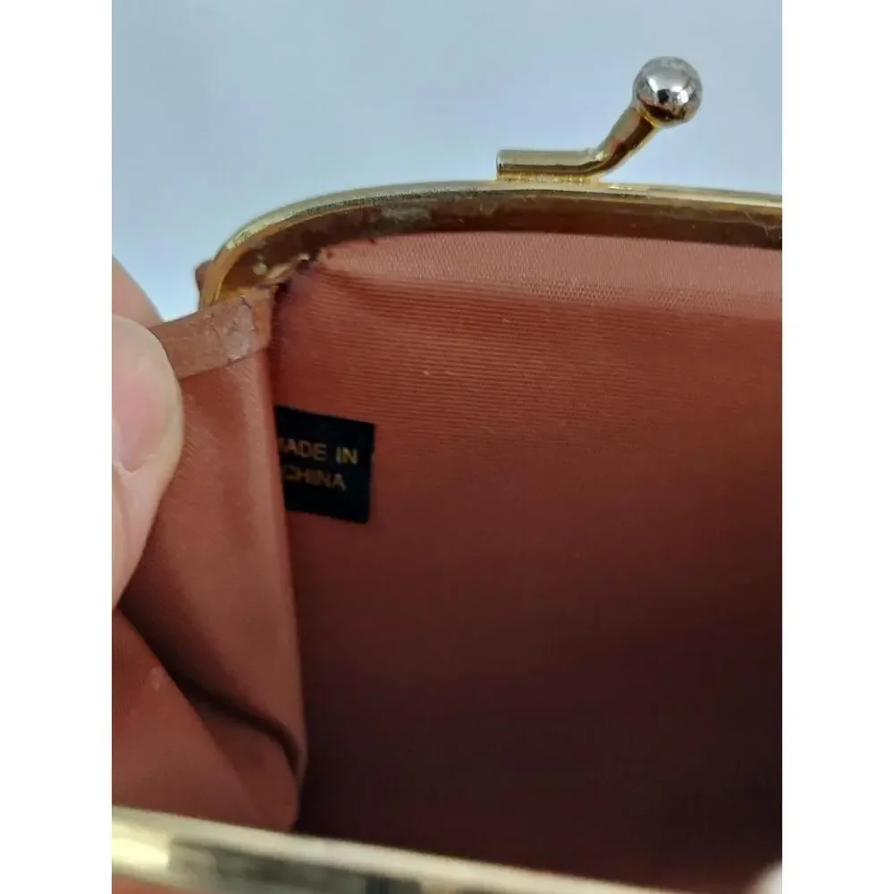 Vintage Buxton Coin Wallet Women's Brown Leather Gold Kisslock‎ 4
